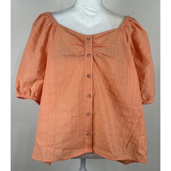 Torrid Seersucker Button Front Puff SS Top Papaya Punch Plus Size 2X (18/20) - Picture 5 of 11